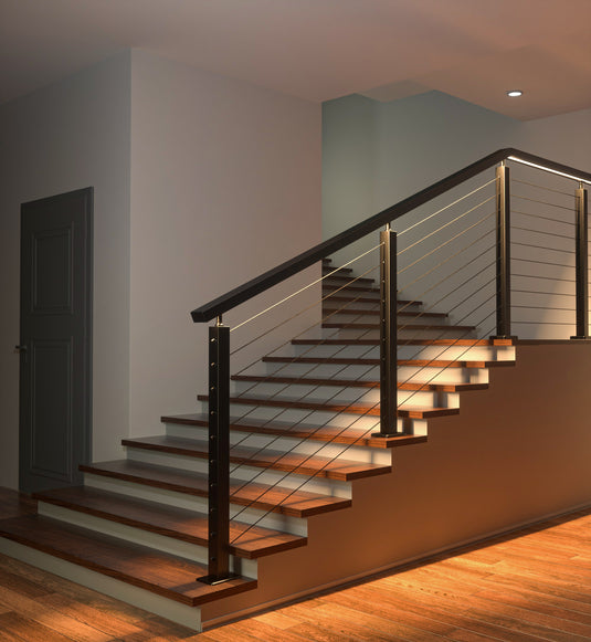 A modern-style interior with installations of LED channel and cable railing