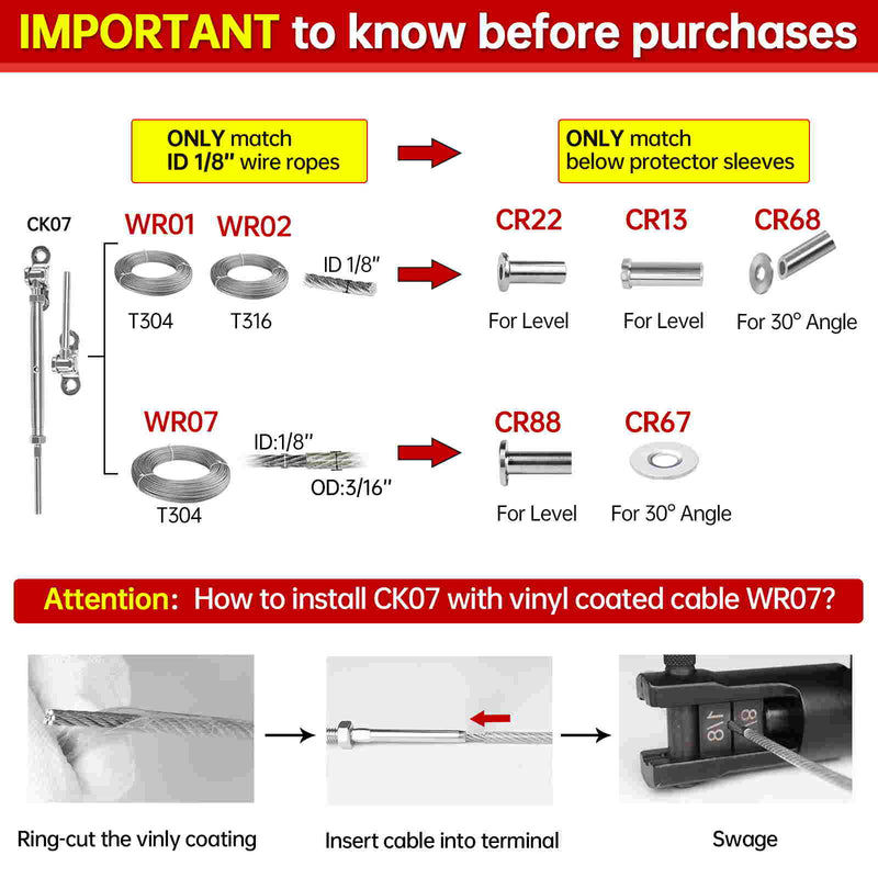 Load image into Gallery viewer, Muzata 1/8 180° Adjustable Cable Railing Kit CK07