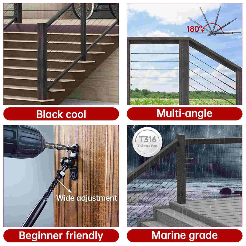 Load image into Gallery viewer, Muzata black cable railing kit toggle CK07