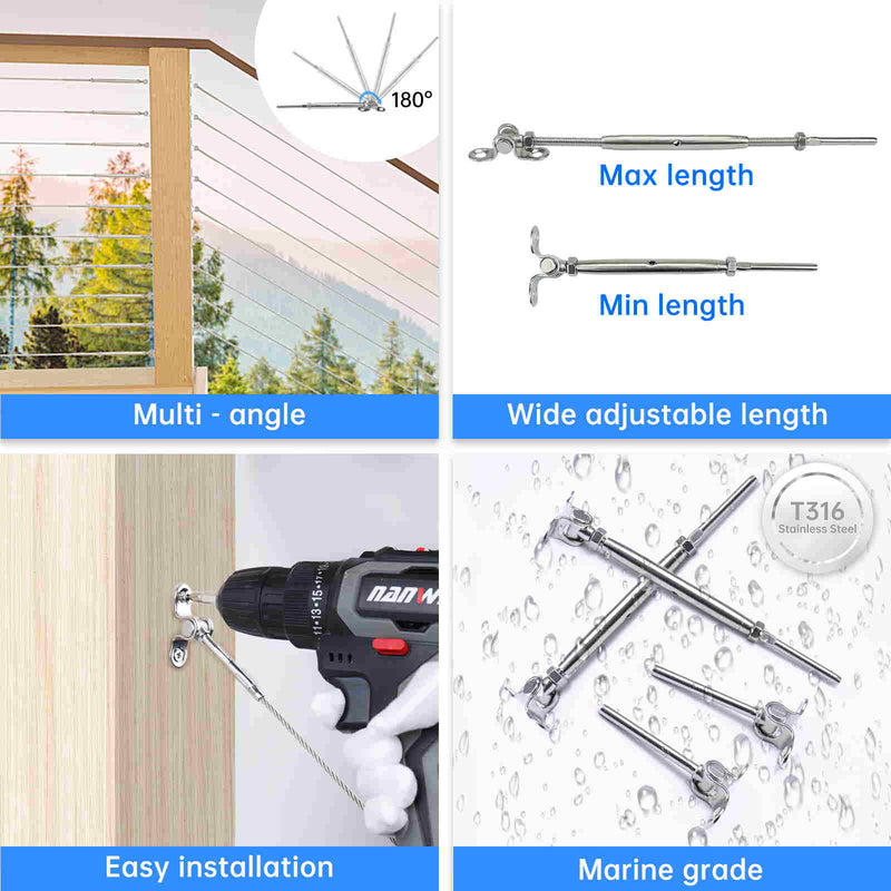 Load image into Gallery viewer, Muzata 1/8 180° Adjustable Cable Railing Kit CK07