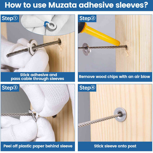Muzata Adhesive Sleeves T316 Stainless Steel for Wood Metal Posts CR91