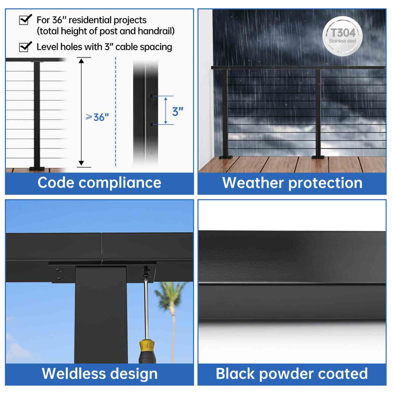 Load image into Gallery viewer, Muzata 36"x2"x2" Level-Drilled Flat Top Black Post PS02 BH4S