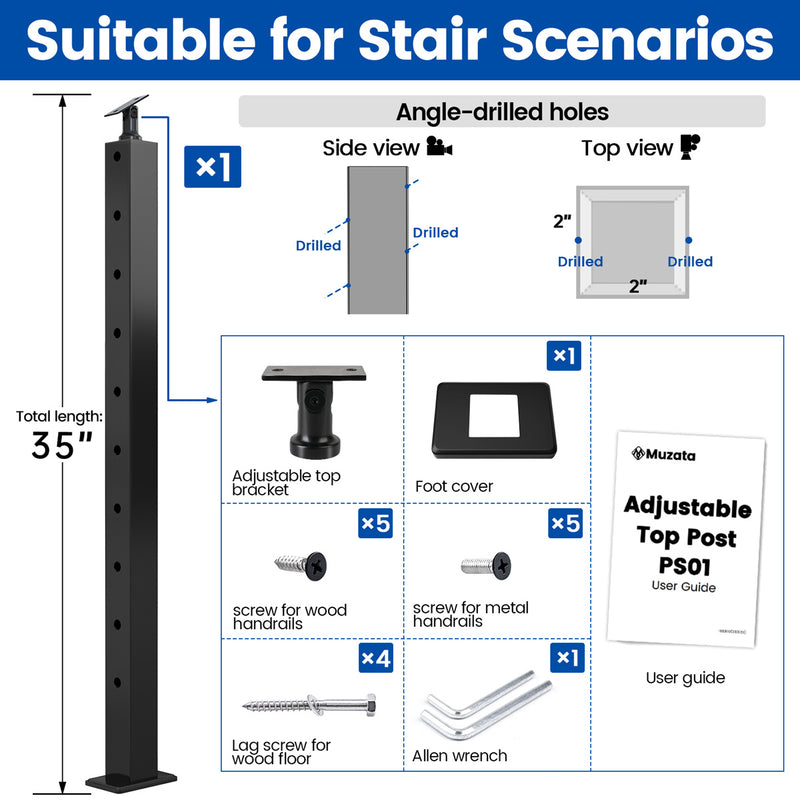 Load image into Gallery viewer, Muzata 36"x2"x2" 30°-Drilled Top Mount Post PS01 BA4S