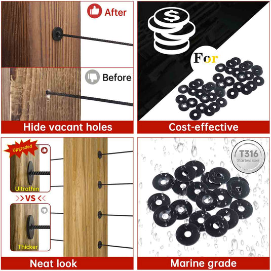 Muzata black T316 adhesive sleeves of multiple holes for wood metal posts CR91
