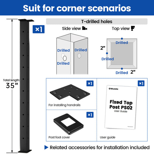 Muzata-36-in-black-stainless-steel-top-mount-corner-post-ps02-b34s-package-information