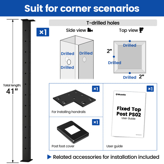 Muzata-42-in-black-stainless-steel-top-mount-corner-post-ps02-b34l-package-information