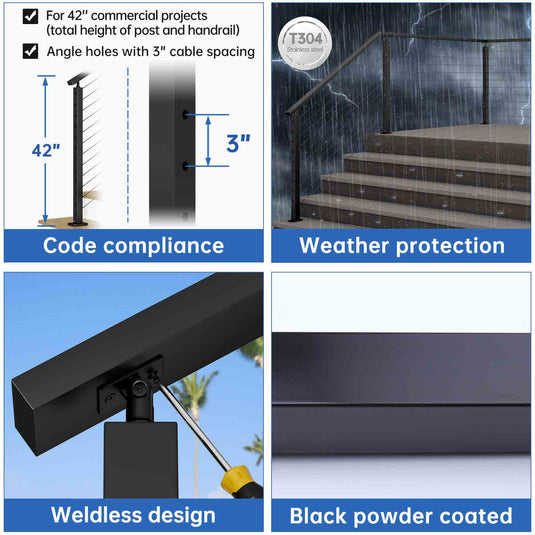 Muzata-42-in-black-stainless-steel-top-mount-post-angled-drilled-ps01-ba4l-advantages