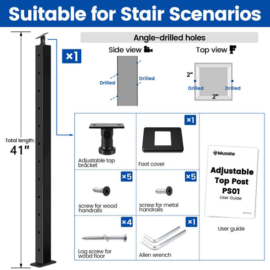 Muzata-42-in-black-stainless-steel-top-mount-post-angled-drilled-ps01-ba4l-package-information