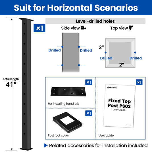Muzata-42-in-black-stainless-steel-top-mount-post-level-drilled-ps02-bh4l-package-information