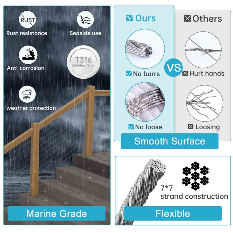 Load image into Gallery viewer, Muzata 1/8" Wire Rope T316 Stainless Steel Marine Grade for Cable Railing System WR02 on Reel