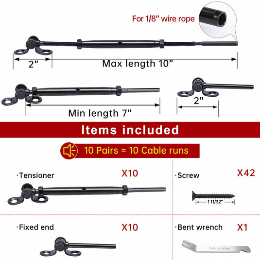 Muzata black cable railing kit toggle CK07