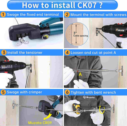 Muzata 1/8 180° Adjustable Cable Railing Kit CK07