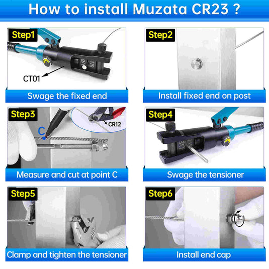 Muzata 1/8" Swage Threaded Stud Tensioner Cable Railing Kit CR23