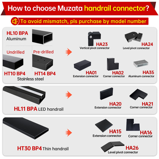 Muzata 100mm Flat Handrail Extension Connector HA01 BNP