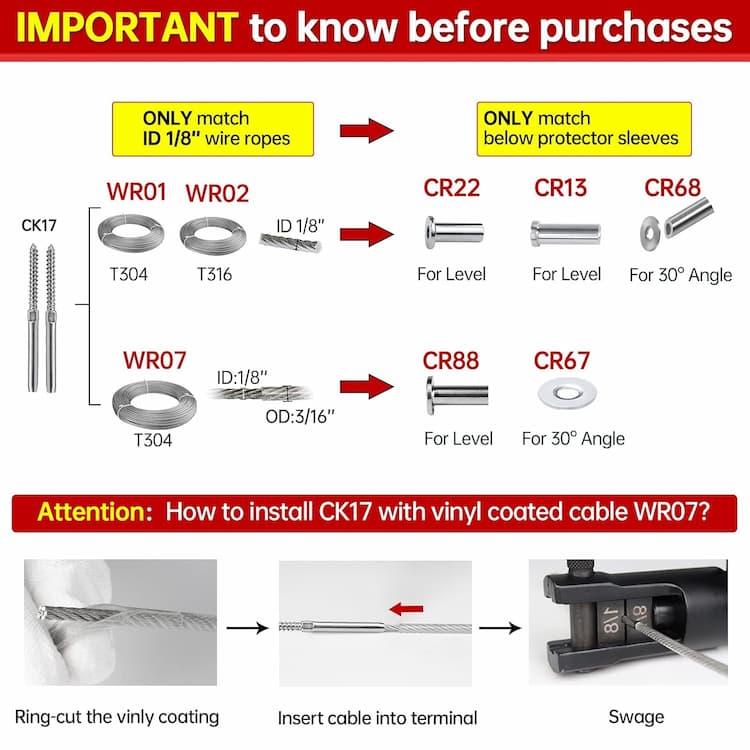 Load image into Gallery viewer, Muzata 1/8&quot; T316 Stainless Steel Swage Lag Screws Left &amp; Right Cable Railing Hardware,CK17

