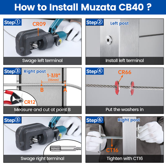 Muzata 1/8" Invisible Cable Railing Tensioner CB40