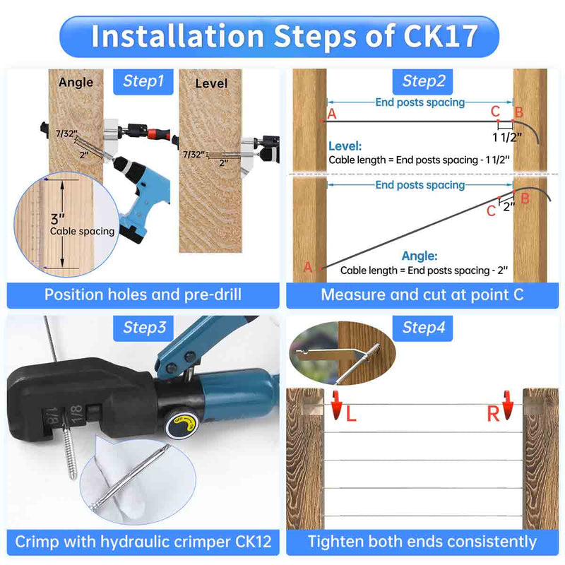 Load image into Gallery viewer, Muzata Lag Screw Left &amp; Right Cable Railing Kit 1/8&quot; CK17
