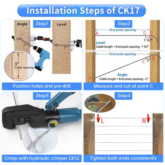 Muzata Lag Screw Left & Right Cable Railing Kit 1/8" CK17