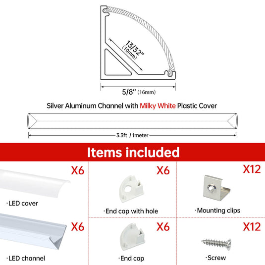 Muzta 3.3ft/1Meter V Shape LED Aluminum Channel With Milky White Cover V1SW