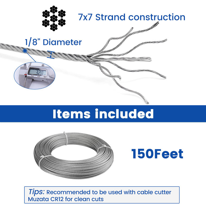 Load image into Gallery viewer, Muzata 1/8 inch Stainless Steel Wire Rope 7x7 Strand WR01
