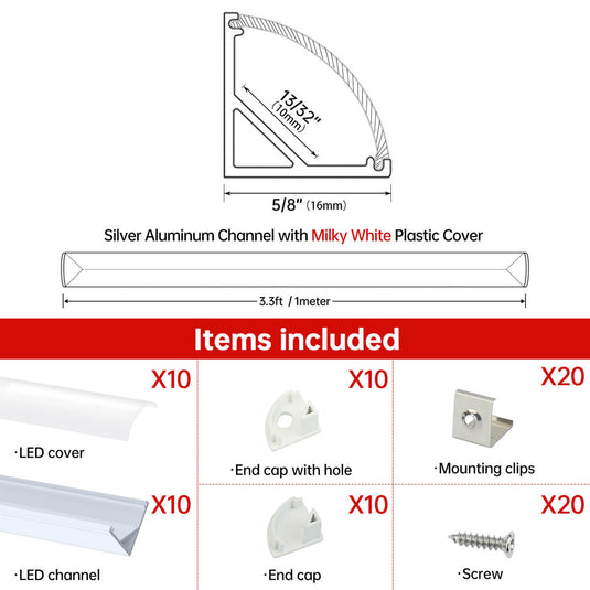 Muzta 3.3ft/1Meter V Shape LED Aluminum Channel With Milky White Cover V1SW