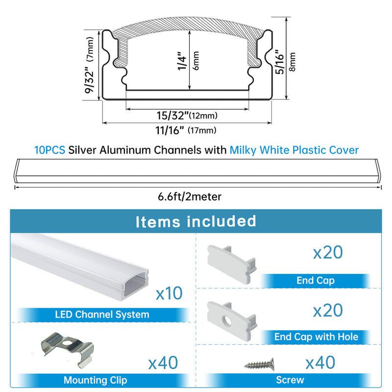 Load image into Gallery viewer, Muzata U Shape LED Silver Aluminum Channel System with Milky White Cover Lens U1SW WW
