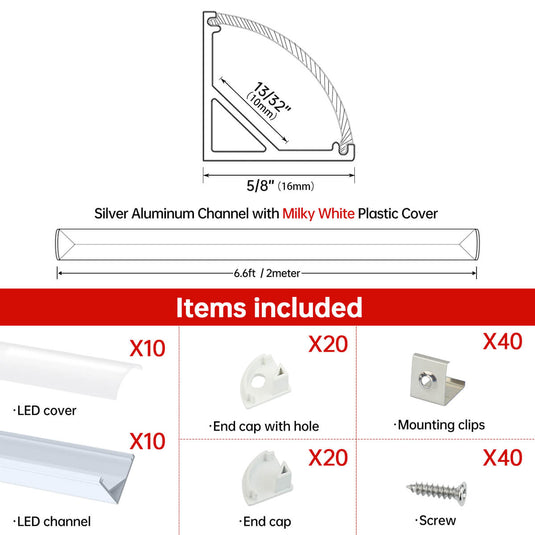 Muzata 10 Pack V-Shape LED Channel with Milky White Cover V1SW WW
