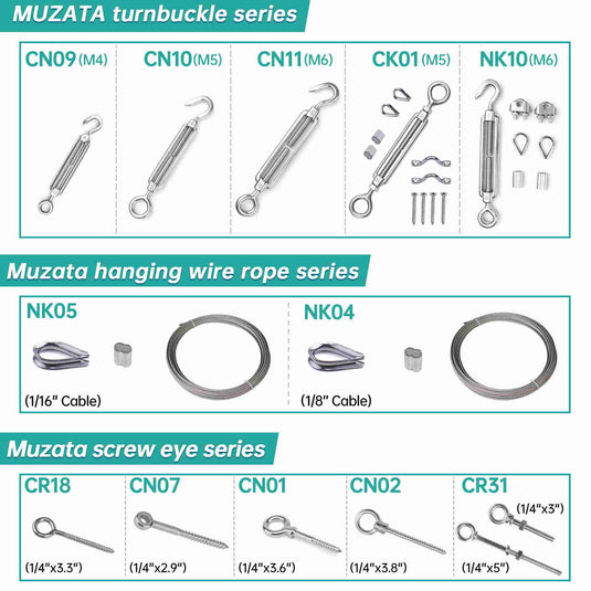 Muzata T304 Stainless Steel M4 Hook and Eye Turnbuckle CN09