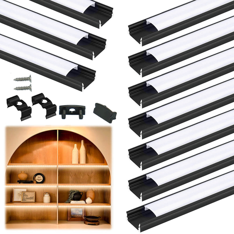 Load image into Gallery viewer, Muzata 10Pack 3.3ft/1M U Shape Black LED Channel with Milky White Cover Lens U1SW BW
