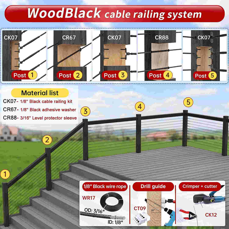 Load image into Gallery viewer, Muzata black cable railing kit toggle CK07
