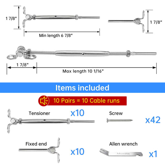 Muzata 1/8 180° Adjustable Cable Railing Kit CK07