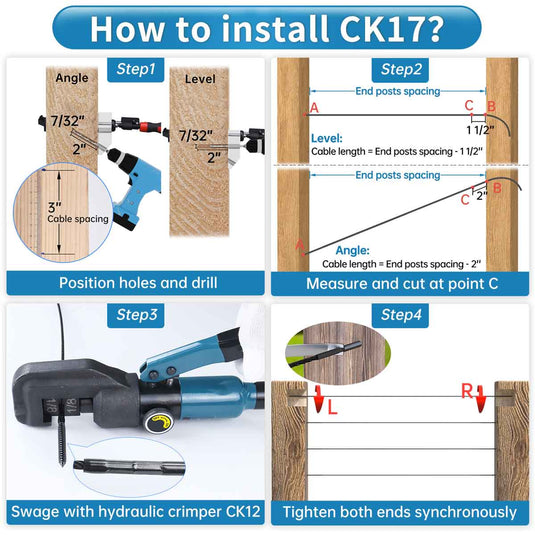 Muzata Black Lag Screw Left & right Cable Railing Kit 1/8" CK17