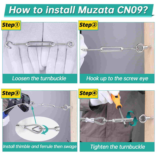 Muzata T304 Stainless Steel Hook and Eye Turnbuckle CN09 – Muzata