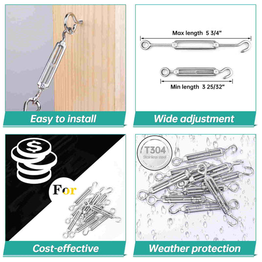 Muzata T304 Stainless Steel M4 Hook and Eye Turnbuckle CN09