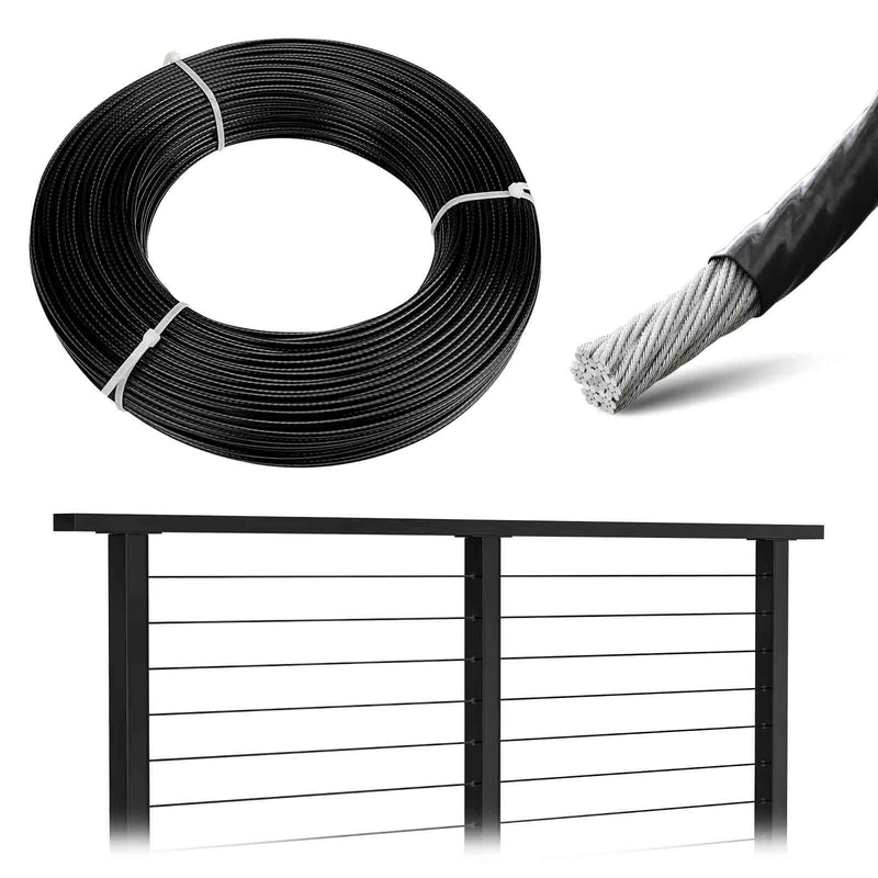Load image into Gallery viewer, Muzata Black Vinyl Coated Wire Rope 1/8&quot; Thru 3/16&quot; for 1/8&quot; Black Cable Railing System WR17
