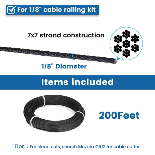 MUZATA 1/8" T316 Black Wire Rope WR19