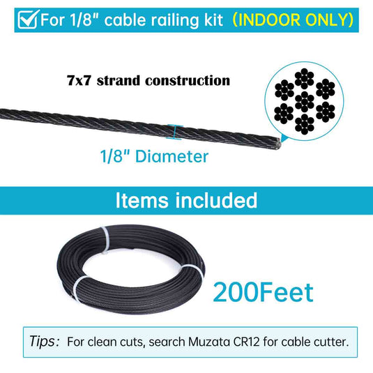 MUZATA 1/8" T316 Black Wire Rope WR19