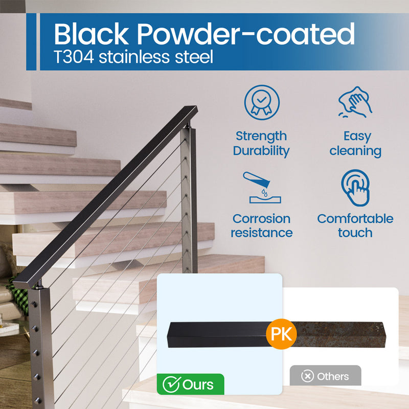 Load image into Gallery viewer, Muzata 6&#39;6&quot; Black Stainless Steel Flat Handrail HT10 BP4
