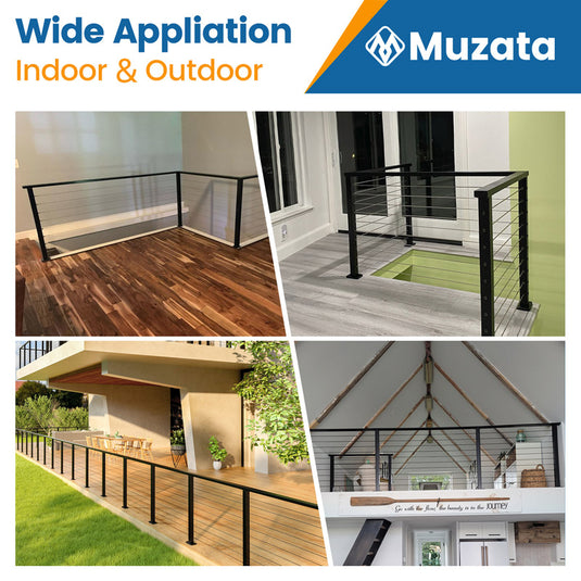 Muzata 6'6" Black Stainless Steel Flat Handrail HT10 BP4