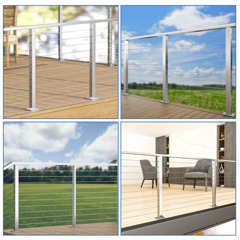 Load image into Gallery viewer, Muzata Cable Railing Post Level-drilled 36&quot;x2&quot;x2&quot; (Post Body 35&quot;) Flat Top Brushed Stainless Steel, PS02 LH4S
