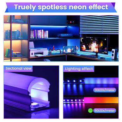 Muzata 6-Pack 3.3ft/1m 17x20mm U Shape Spotless LED Aluminum Channel with 60° Curved Thicker Cover Diffuser, U108 LN1