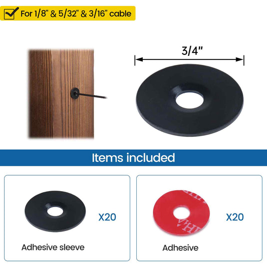Muzata black T316 adhesive sleeves of multiple holes for wood metal posts CR91