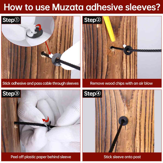 Muzata black T316 adhesive sleeves of multiple holes for wood metal posts CR91