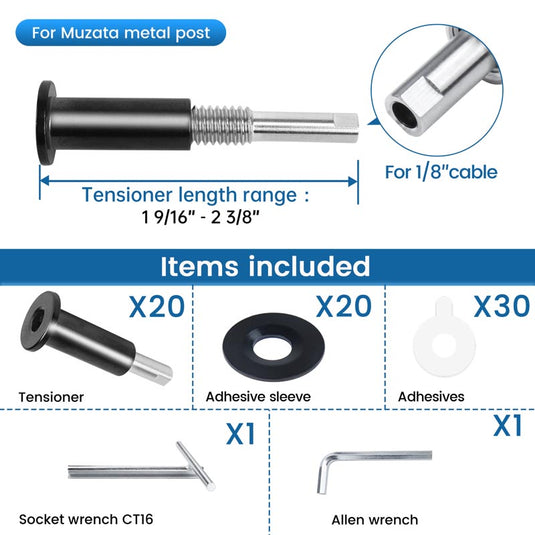 Muzata 1/8" Invisible Black Cable Railing Tensioner CB40