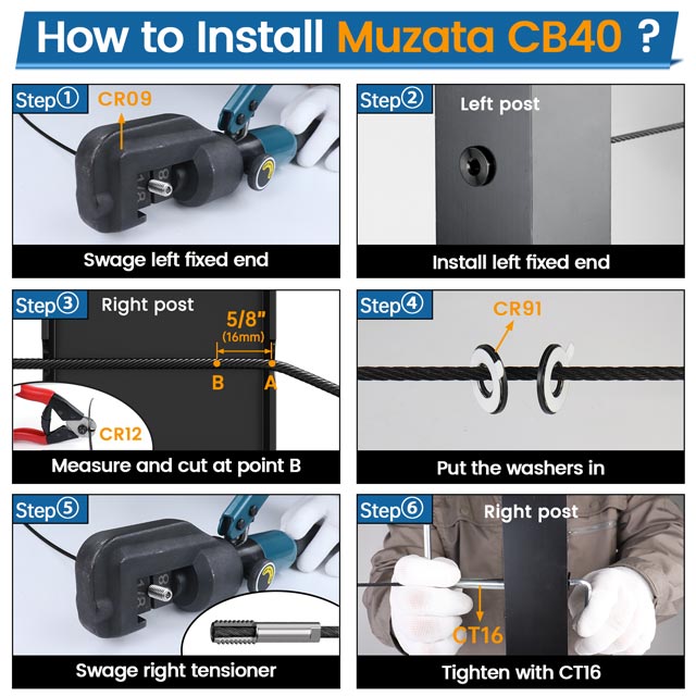 Load image into Gallery viewer, Muzata 1/8&quot; Invisible Black Cable Railing Tensioner CB40
