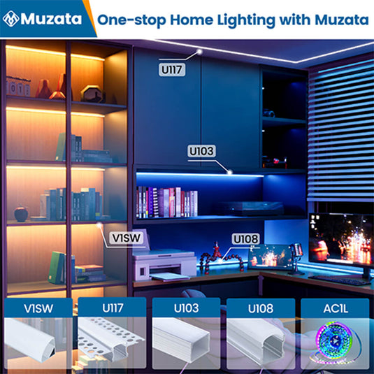 Muzata 3.3FT Spotless White LED U Aluminum Channel with Frosted Milky White Diffuser Cover U103