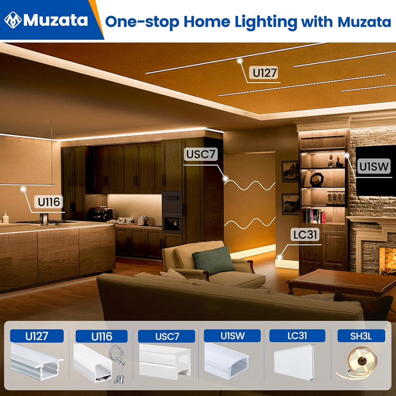 Load image into Gallery viewer, Muzata U Shape LED Silver Aluminum Channel System with Milky White Cover Lens U1SW WW
