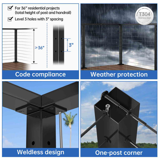 Muzata-36-in-black-stainless-steel-top-mount-corner-post-ps02-b34s-advantages