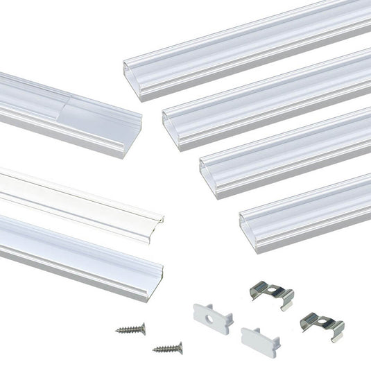Muzata 6Pack 3.3ft/1M Silver LED Channel with Transparent Plastic Cover U1SW
