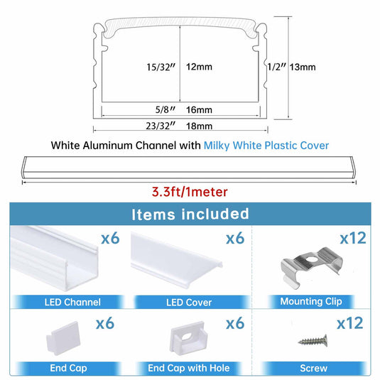 Spotless White LED U Aluminum Channel with Frosted Milky White Diffuser Cover